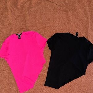 Forever 21 Short Sleeve Ribbed Tops - Hot Pink & Black
